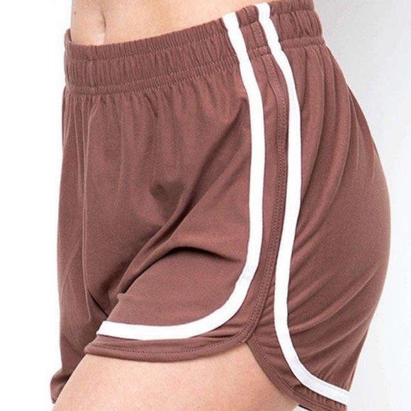 Mocha Side Stripe Elastic Waist Shorts - Picture 2 of 2